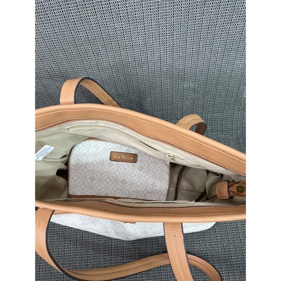 Rosetti Beige & Tan Tote Bag With Geometric Pattern & Matching Pouch - Picture 4 of 13